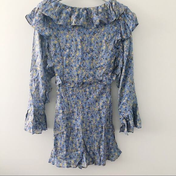 Free People Sweetest Thing Long Sleeve V Neck Dress Blue Floral NEW - Picture 4 of 10